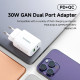 AMORUS PD 30W GaN USB-A Type-C Dual Port Adapter Phone Tablet Fast Charging Wall Charger - White Cables Adapters & Chargers
