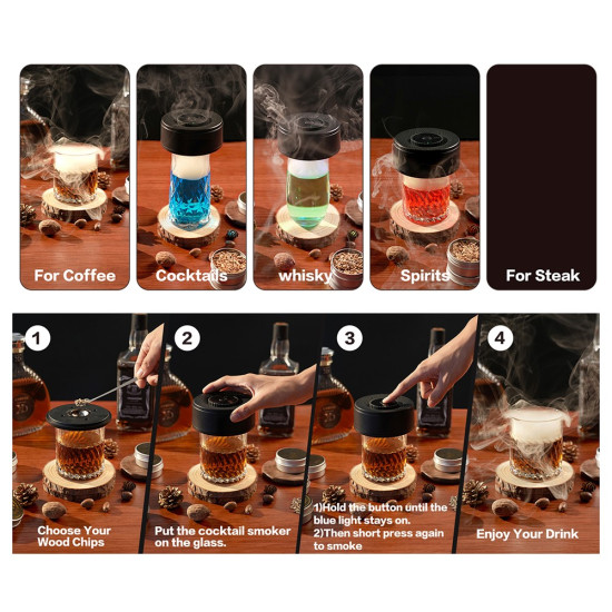 QY-503 Whiskey Champagne Smoke Infuser Electric Cocktail Smoker with LED Lights 4 Modes for Beverage Flavor Enhancement Gadgets - Toys - Hobby