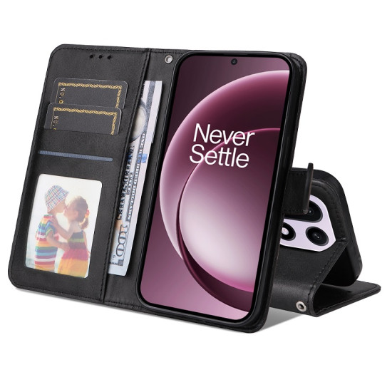 For OnePlus 15 5G Case Wallet PU Leather Folio Flip Phone Cover - Black OnePlus Mobile Cases