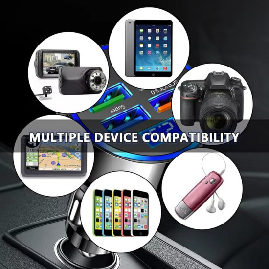 Φορτιστής Αυτοκινήτου Υψηλής Ταχύτητας 100W 6-Port PD QC3.0 με Voltage Display - Μαύρο Καλώδια Αντάπτορες και Φορτιστές