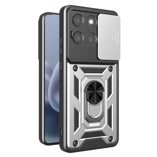 Υβριδική Θήκη με Πορτάκι Κάμερας και Δαχτυλίδι Κρατήματος για Motorola Moto G86 Power 5G - Ασημί Motorola Θήκες Κινητών