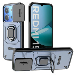 Υβριδική Θήκη με Πορτάκι Κάμερας και Δαχτυλίδι Κρατήματος για Xiaomi Redmi 15C 4G (171mm)  /  Poco C85 4G - Μπλε του Γραφίτη