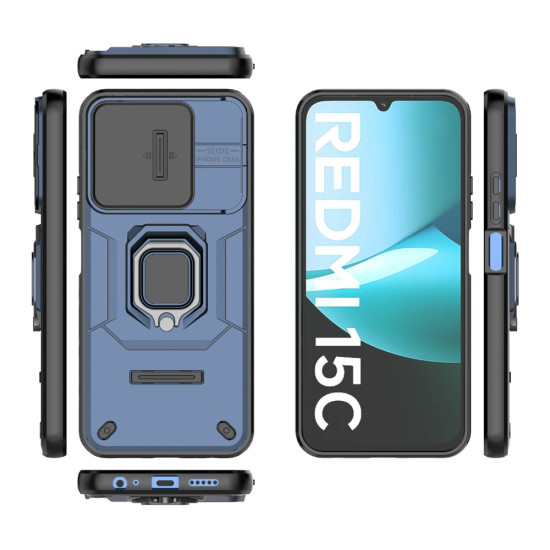Υβριδική Θήκη με Πορτάκι Κάμερας και Δαχτυλίδι Κρατήματος για Xiaomi Redmi 15C 4G (171mm)  /  Poco C85 4G - Μπλε του Γραφίτη XIAOMI Θήκες Κινητών