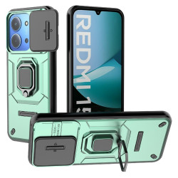 Υβριδική Θήκη με Πορτάκι Κάμερας και Δαχτυλίδι Κρατήματος για Xiaomi Redmi 15C 4G (171mm)  /  Poco C85 4G - Πράσινο