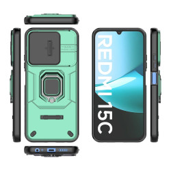 Υβριδική Θήκη με Πορτάκι Κάμερας και Δαχτυλίδι Κρατήματος για Xiaomi Redmi 15C 4G (171mm)  /  Poco C85 4G - Πράσινο