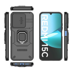 Υβριδική Θήκη με Πορτάκι Κάμερας και Δαχτυλίδι Κρατήματος για Xiaomi Redmi 15C 4G (171mm)  /  Poco C85 4G - Μαύρο