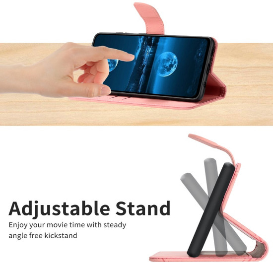 Θήκη Πορτοφόλι με Βάση Στήριξης Σχέδιο Γραμμές για Xiaomi 15T Pro - Ροζ XIAOMI Θήκες Κινητών