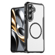 For Samsung Galaxy S25 FE Case Compatible with MagSafe Hybrid Phone Cover Carbon Fiber - Black