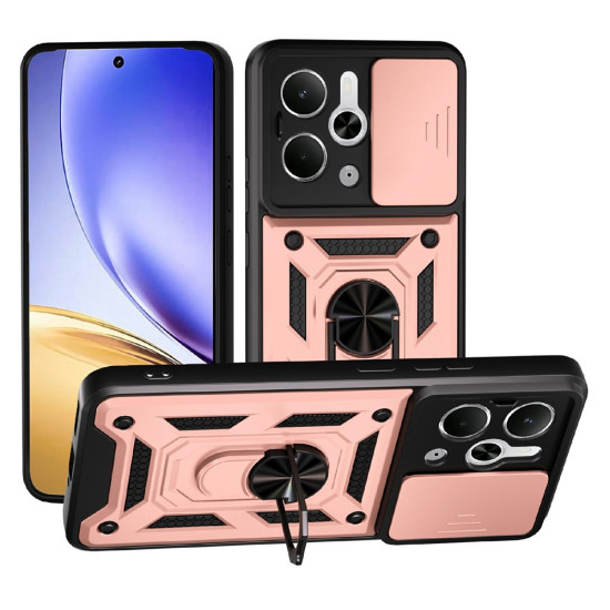 Υβριδική Θήκη με Πορτάκι Κάμερας και Δαχτυλίδι Κρατήματος για Realme 14 5G / P3 5G - Ροζέ Χρυσαφί Oppo Realme Θήκες Κινητών