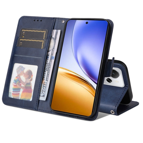 Θήκη Πορτοφόλι με Βάση Στήριξης για Realme 14 5G - Σκούρο Μπλε Oppo Realme Θήκες Κινητών