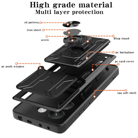 Υβριδική Θήκη με Πορτάκι Κάμερας και Δαχτυλίδι Κρατήματος για Xiaomi Poco M7 Pro 5G - Μαύρο XIAOMI Θήκες Κινητών