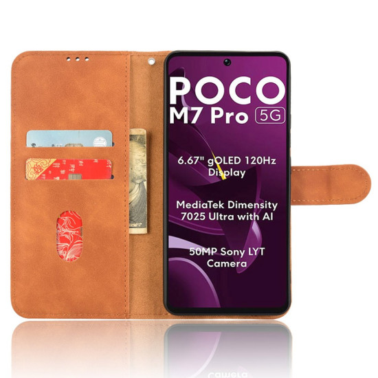 Tender Θήκη Πορτοφόλι με Βάση Στήριξης για Xiaomi Poco M7 Pro 5G - Καφέ XIAOMI Θήκες Κινητών