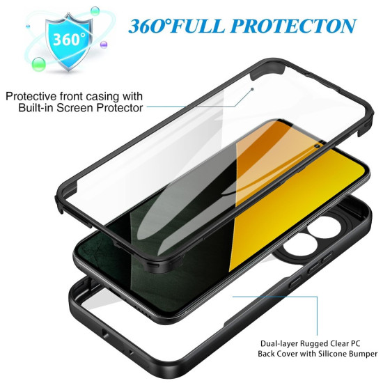 Θήκη Σιλικόνης TPU με Σκληρή Διάφανη Πλάτη και Σκληρυμένη Μεμβράνη για Xiaomi Poco M7 Pro 5G - Μαύρο XIAOMI Θήκες Κινητών