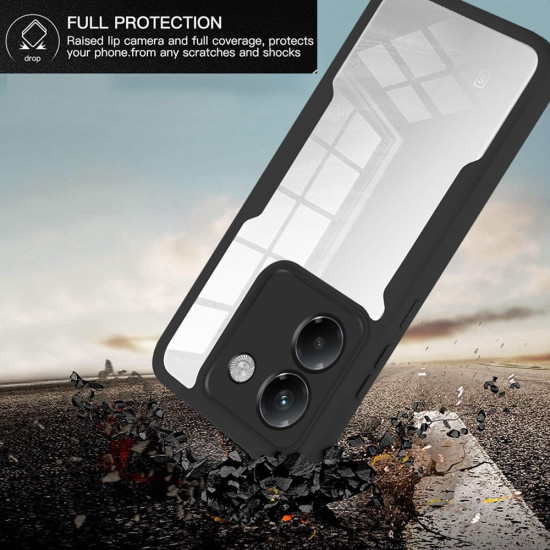 Θήκη Σιλικόνης TPU με Σκληρή Διάφανη Πλάτη και Σκληρυμένη Μεμβράνη για Xiaomi Poco M7 Pro 5G - Μαύρο XIAOMI Θήκες Κινητών