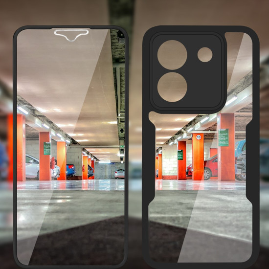 Θήκη Σιλικόνης TPU με Σκληρή Διάφανη Πλάτη και Σκληρυμένη Μεμβράνη για Xiaomi Poco M7 Pro 5G - Μαύρο XIAOMI Θήκες Κινητών