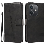 For Oppo A5x 5G / A3x 4G / 5G (India) / A3 4G / 5G / A60 5G / A40 4G / A40M 4G Case Flip Wallet T-Shape Lines Leather Phone Cover - Black