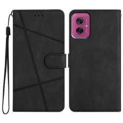 Θήκη Πορτοφόλι με Βάση Στήριξης Σχέδιο Γραμμές για Motorola Moto G55 5G - Μαύρο