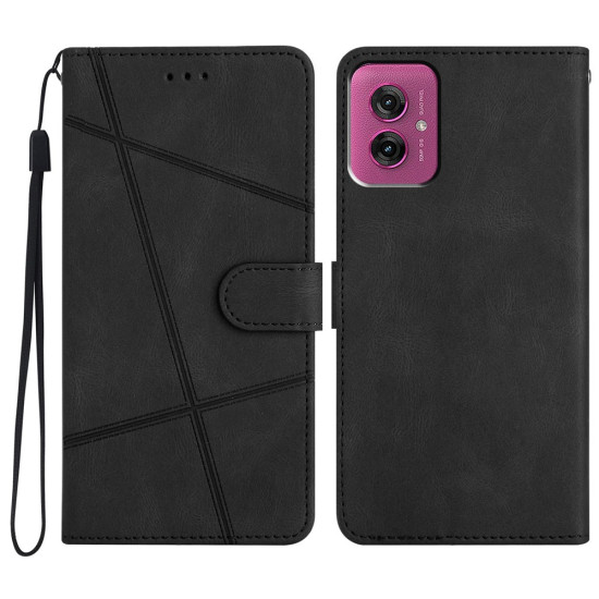 Θήκη Πορτοφόλι με Βάση Στήριξης Σχέδιο Γραμμές για Motorola Moto G55 5G - Μαύρο Motorola Θήκες Κινητών