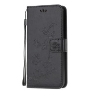 Imprint Butterfly Flower PU Leather Case with Strap for Samsung Galaxy A21s - Black