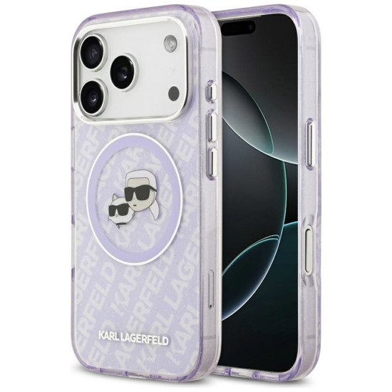 Karl Lagerfeld IML Glitter K&C Heads Logo Magsafe Back Case for iPhone 17 Pro - Purlpe (KLHMP17LHMKBKCHOU) Apple Cases Mobile