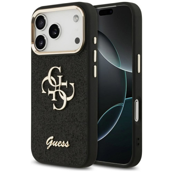 Guess Big Metal Logo 4G Fixed Glitter Case for iPhone 17 Pro - Black (GUHCP17LHG4SGCK) Apple Cases Mobile