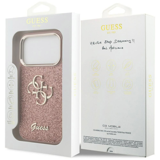 Guess Big Metal Logo 4G Fixed Glitter Case for iPhone 17 Pro - Pink (GUHCP17LHG4SGCP) Apple Cases Mobile