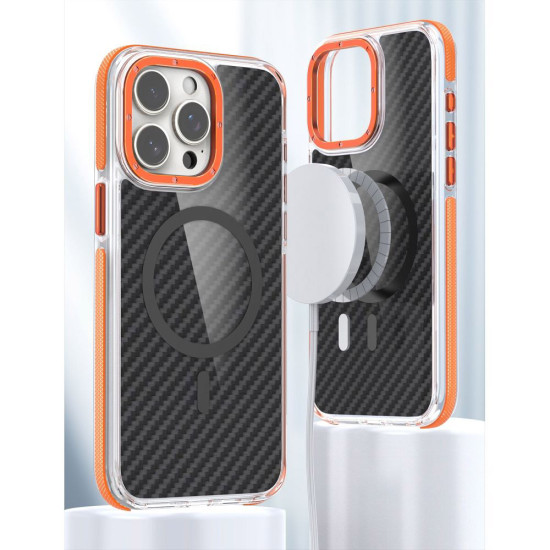 For iPhone 17 Pro Max Clear Phone Case Compatible with MagSafe TPU+Acrylic Back Cover Fiber - Orange Apple Cases Mobile