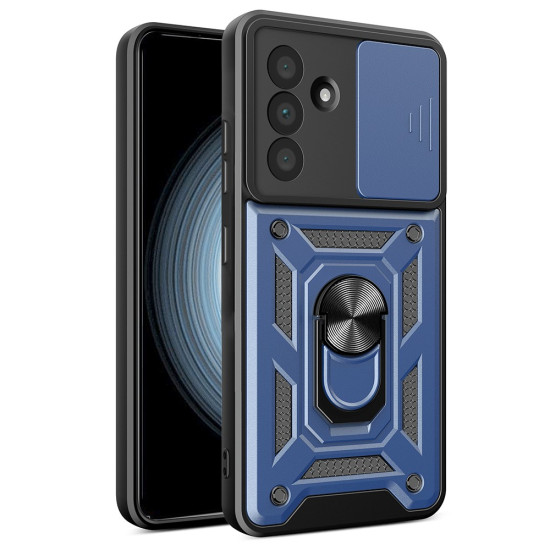 For Samsung Galaxy A56 5G Case with Slide Camera Lid PC+TPU Kickstand Phone Cover - Blue Samsung Cases Mobile