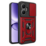 For Xiaomi Redmi Turbo 4 Pro 5G  /  Poco F7 5G Case with Slide Camera Lid PC + TPU Kickstand Phone Cover - Red