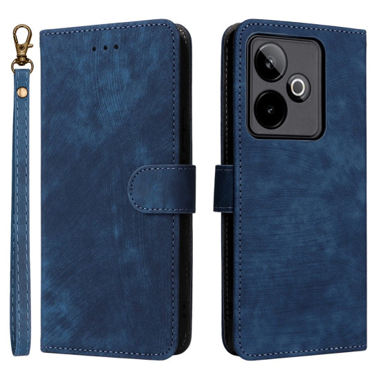 For Realme GT 7 5G Case Wallet RFID Blocking PU Leather Phone Cover Stand with Strap - Blue Oppo Realme Cases Mobile