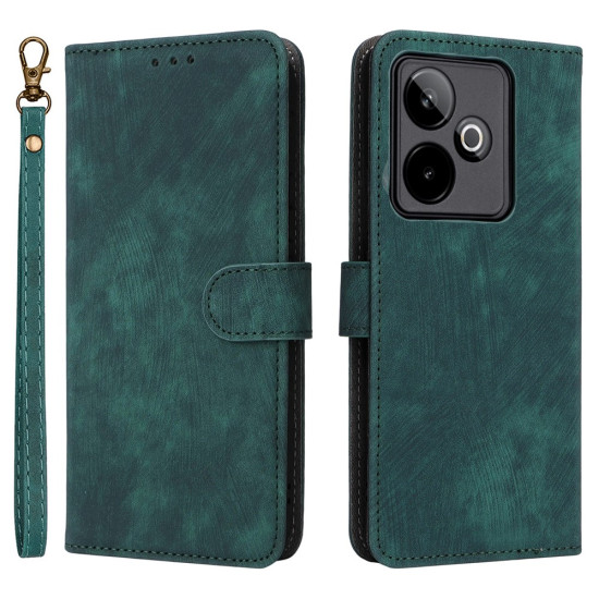 For Realme GT 7 5G Case Wallet RFID Blocking PU Leather Phone Cover Stand with Strap - Green Oppo Realme Cases Mobile