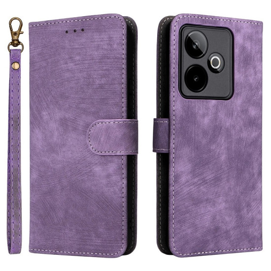 For Realme GT 7 5G Case Wallet RFID Blocking PU Leather Phone Cover Stand with Strap - Purple Oppo Realme Cases Mobile