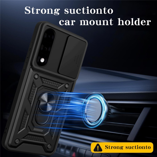 For OnePlus Nord 5 5G Case with Slide Camera Lid PC + TPU Kickstand Phone Cover - Blue OnePlus Mobile Cases