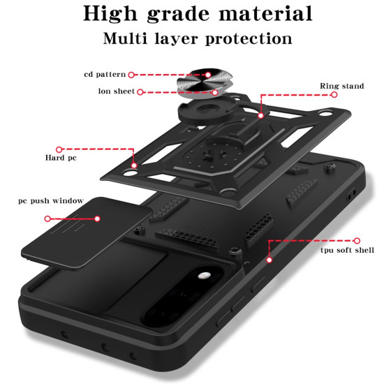 For OnePlus Nord 5 5G Case with Slide Camera Lid PC + TPU Kickstand Phone Cover - Blue OnePlus Mobile Cases