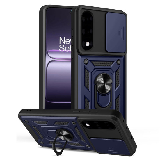 For OnePlus Nord 5 5G Case with Slide Camera Lid PC + TPU Kickstand Phone Cover - Blue OnePlus Mobile Cases