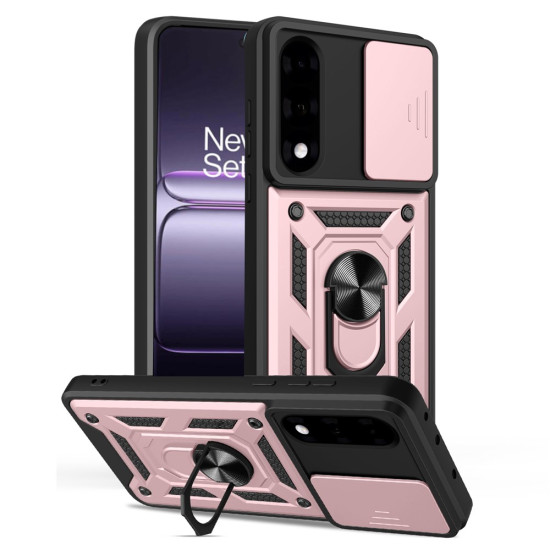 For OnePlus Nord 5 5G Case with Slide Camera Lid PC + TPU Kickstand Phone Cover - Rose Gold OnePlus Mobile Cases