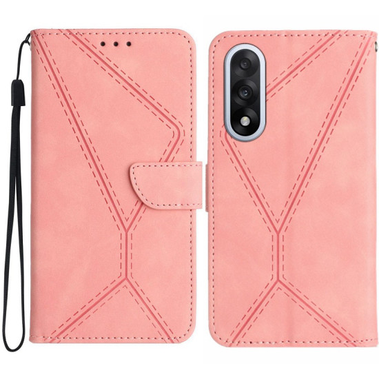For OnePlus Nord 5 5G Case Skin Touch Lines Imprinted PU Leather Flip Phone Cover - Pink OnePlus Mobile Cases