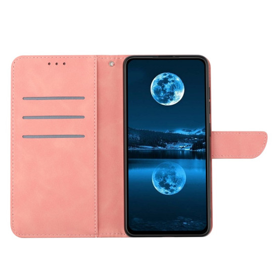 For OnePlus Nord 5 5G Case Skin Touch Lines Imprinted PU Leather Flip Phone Cover - Pink OnePlus Mobile Cases