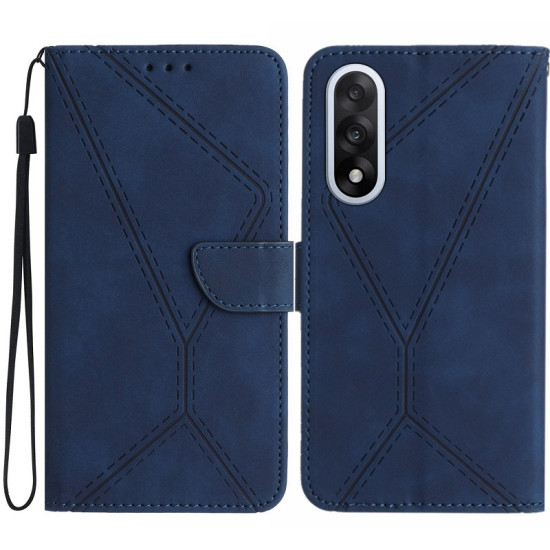 For OnePlus Nord 5 5G Case Skin Touch Lines Imprinted PU Leather Flip Phone Cover - Blue OnePlus Mobile Cases