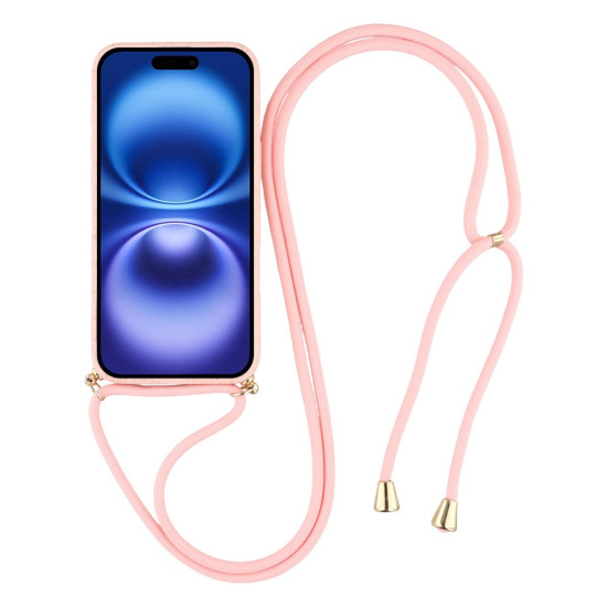 Θήκη Σιλικόνης TPU με Κορδόνι Λαιμού για iPhone 17 - Ροζ Apple Θήκες Κινητών