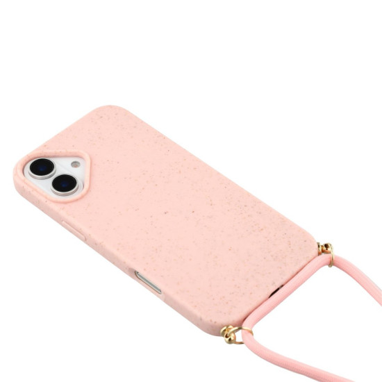 Θήκη Σιλικόνης TPU με Κορδόνι Λαιμού για iPhone 17 - Ροζ Apple Θήκες Κινητών