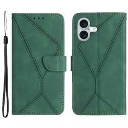 For iPhone 17 Case Skin Touch Lines Imprinted PU Leather Flip Phone Cover - Green For iPhone 17 Case Skin Touch Lines Imprinted PU Leather Flip Phone Cover - Green