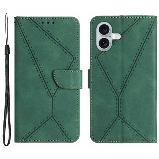 For iPhone 17 Case Skin Touch Lines Imprinted PU Leather Flip Phone Cover - Green Apple Cases Mobile