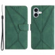 For iPhone 17 Case Skin Touch Lines Imprinted PU Leather Flip Phone Cover - Green Apple Cases Mobile