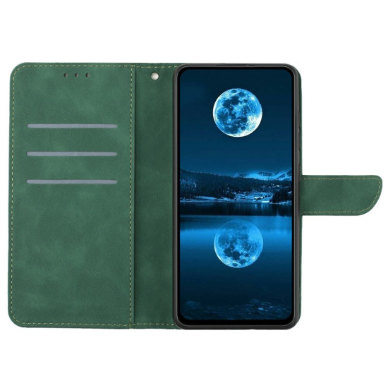 For iPhone 17 Case Skin Touch Lines Imprinted PU Leather Flip Phone Cover - Green Apple Cases Mobile