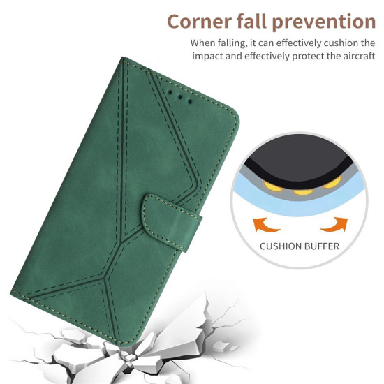 For iPhone 17 Case Skin Touch Lines Imprinted PU Leather Flip Phone Cover - Green Apple Cases Mobile