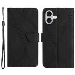 For iPhone 17 Case Skin Touch Lines Imprinted PU Leather Flip Phone Cover - Black For iPhone 17 Case Skin Touch Lines Imprinted PU Leather Flip Phone Cover - Black