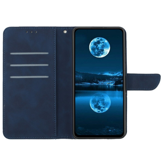 For iPhone 17 Case Skin Touch Lines Imprinted PU Leather Flip Phone Cover - Blue Apple Cases Mobile