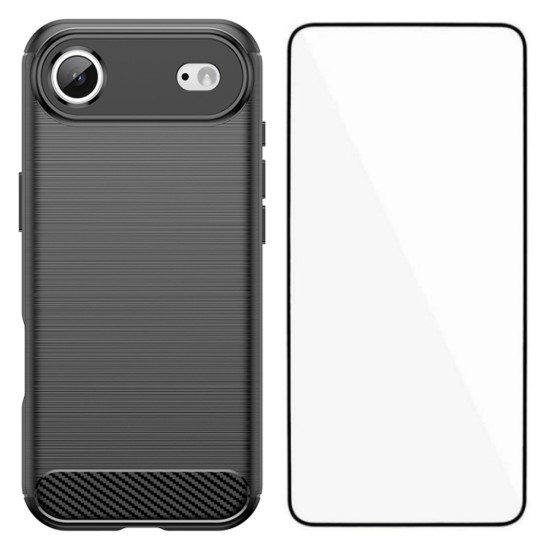 For iPhone 17 Air Case with Tempered Glass WANLONFENG LS Series Brushed Texture TPU Phone Cover - Black Apple Cases Mobile