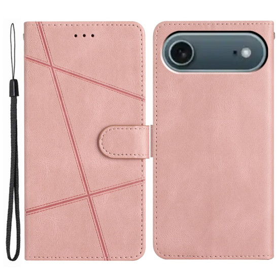 For iPhone 17 Air Wallet Case Line Imprinted Skin-Touch Leather Flip Phone Cover - Rose Gold Apple Cases Mobile